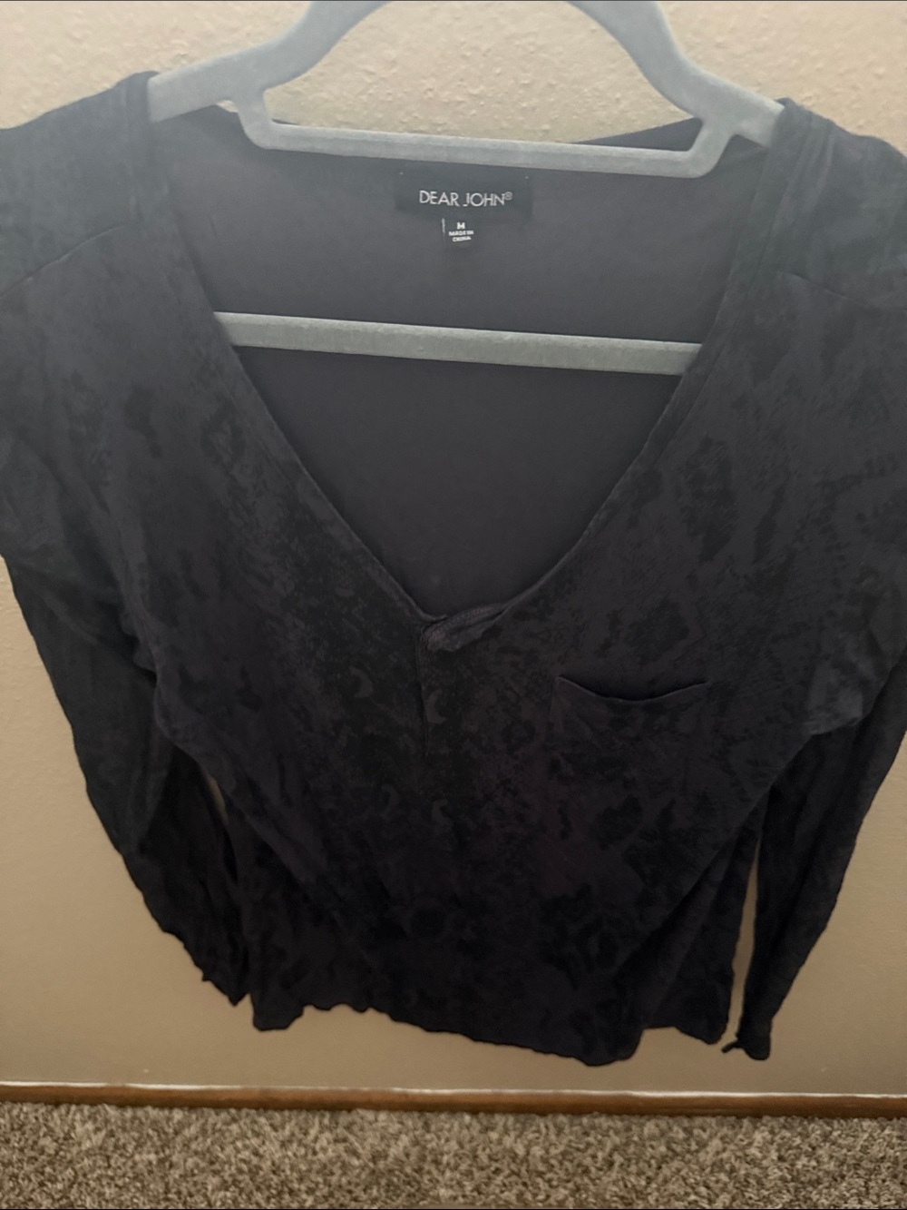 Dear John Black Textured V-Neck Long Sleeve Top